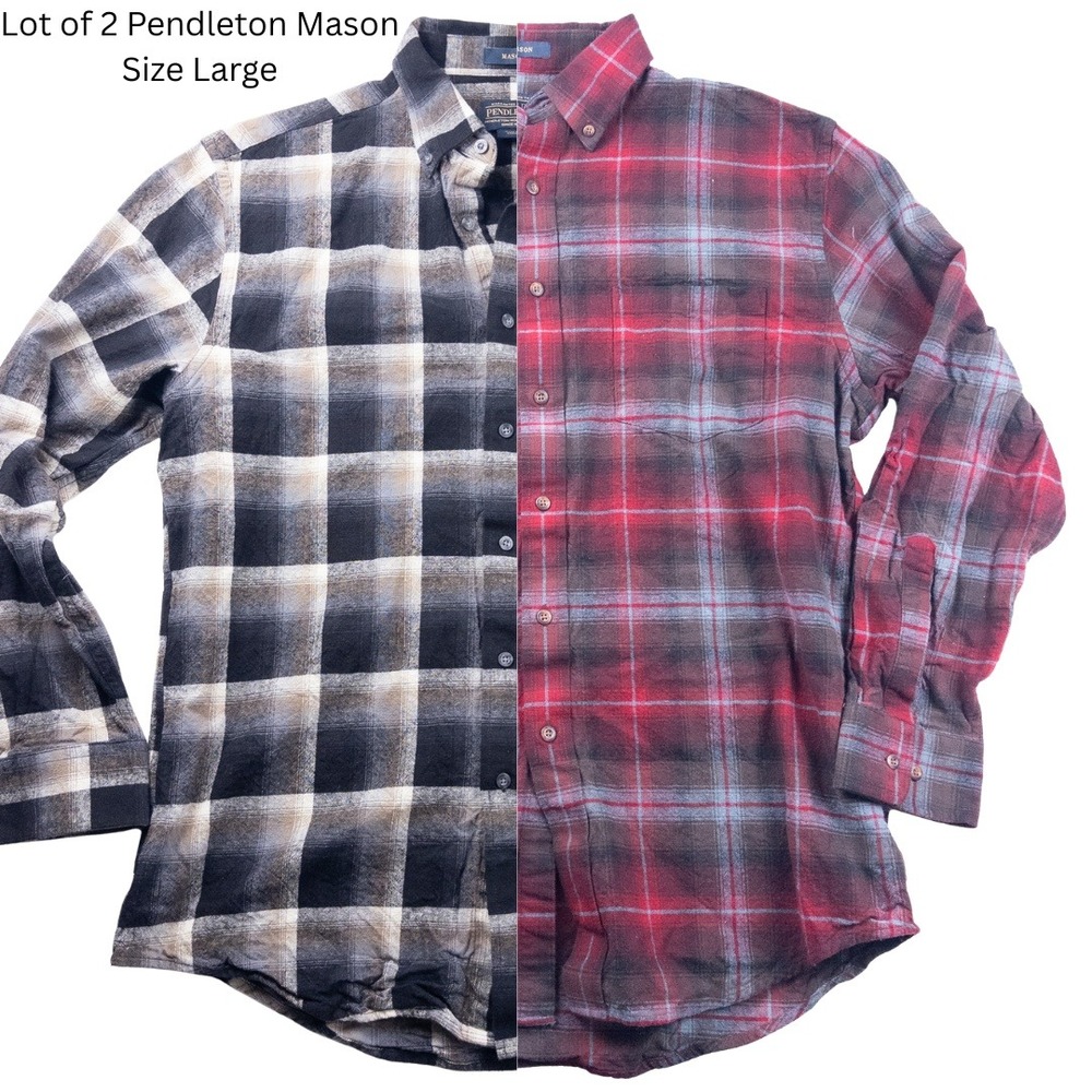 Pendleton Mason Flannel Shirt Mens Large Lot 2 Red Black Plaid Cotton Cabincore‎